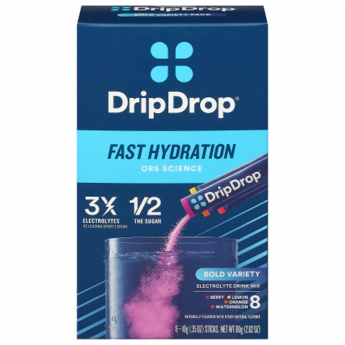 DripDrop® Fast Hydration Bold Variety Electrolyte Drink Mix Packets Perspective: front