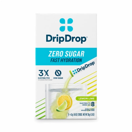 DripDrop® Lemon Lime Zero Sugar Fast Hydration Drink Mix Packets Perspective: front
