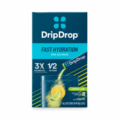 DripDrop® Lemon Lime Fast Hydration Electrolyte Drink Mix Packets Perspective: front