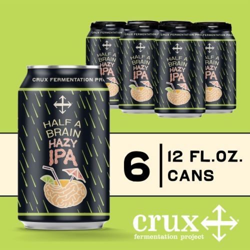 Crux Fermentation Project Half a Brain Hazy IPA Craft Beer Perspective: front