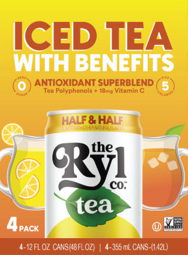 The Ryl Co.™ Zero Sugar Half & Half Iced Tea Energy Drink Multipack Cans Perspective: front