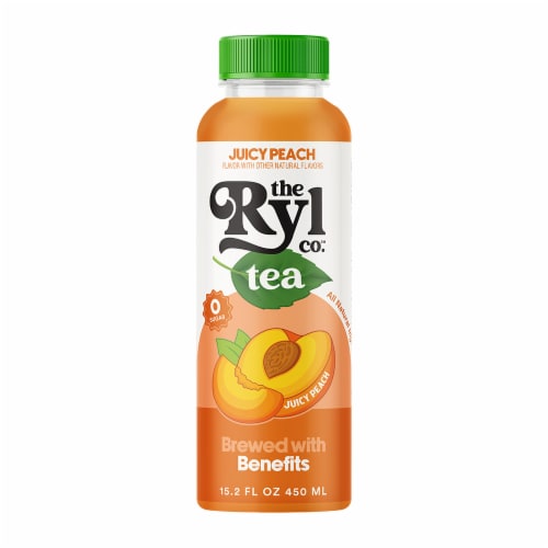 The Ryl Company™ Peach Antioxidant Superblend Zero Sugar Iced Tea Bottle Perspective: front
