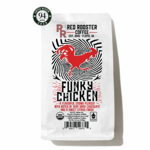 Red Rooster Coffee Organic Funky Chicken - 12 Oz Whole Bean Perspective: front