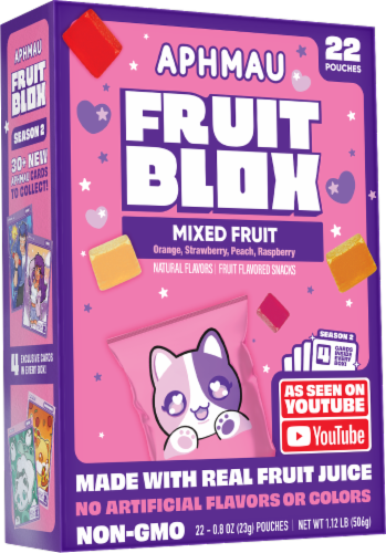 Aphmau Fruit Blox Mixed Fruit Flavored Snack Pouches Perspective: front