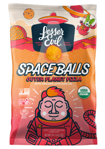 Lesser Evil® Space Balls Planet Pizza Organic Puffed Corn Snacks Perspective: front