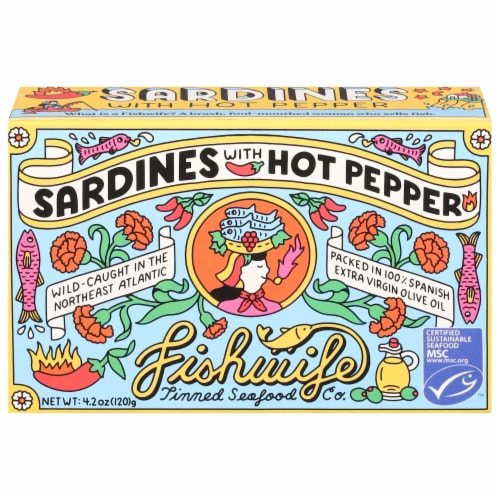 Fishwife Tinned Wild Caught Sardines with Hot Peppers Perspective: front