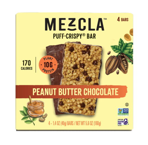 Mezcla™ Peanut Butter Chocolate Puff-Crispy® Plant Protein Bars Perspective: front