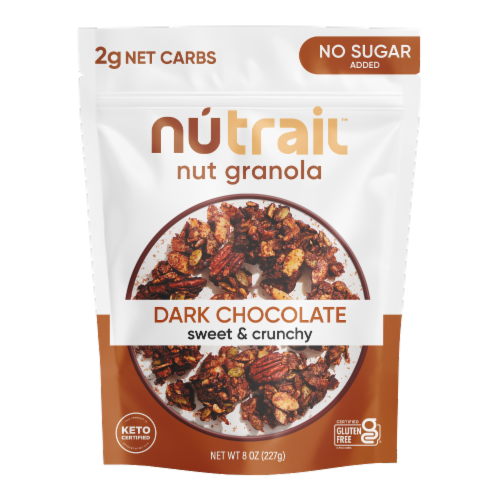 NuTrail™ Cacao No Sugar Added Gluten Free Keto Low Carb Nut Granola Breakfast Cereal Perspective: front