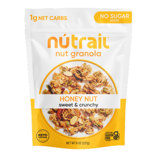 NuTrail® Honey Nut No Sugar Added Gluten Free Keto Low Carb Nut Granola Breakfast Cereal Perspective: front