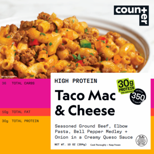 Counter High Protein Taco Mac & Cheese Individual Frozen Meal Perspective: front
