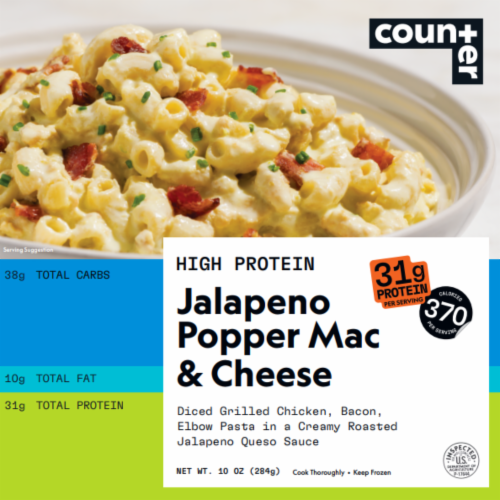 Counter High Protein Jalapeno Popper Mac & Cheese Individual Frozen Meal Perspective: front