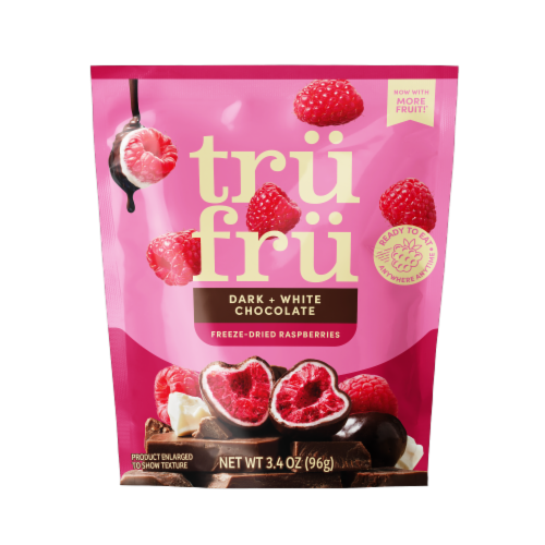 Tru Fru Grab & Share Freeze Dried Raspberries in White & Dark Chocolate Perspective: front