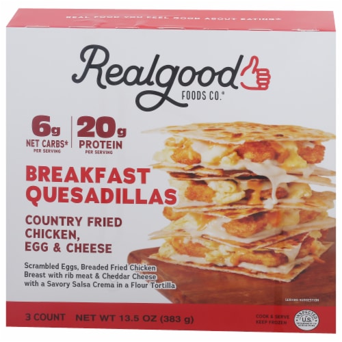 Real Good Foods Co.® Country Fried Chicken Egg & Cheese Frozen Breakfast Quesadillas Perspective: front