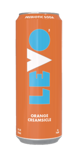 Levo™ Prebiotic Orange Creamsicle Soda Can Perspective: front