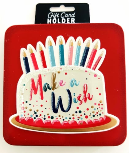 Surface Packaging Red Make a Wish Cake Square Gift Card Holder Tin Perspective: front