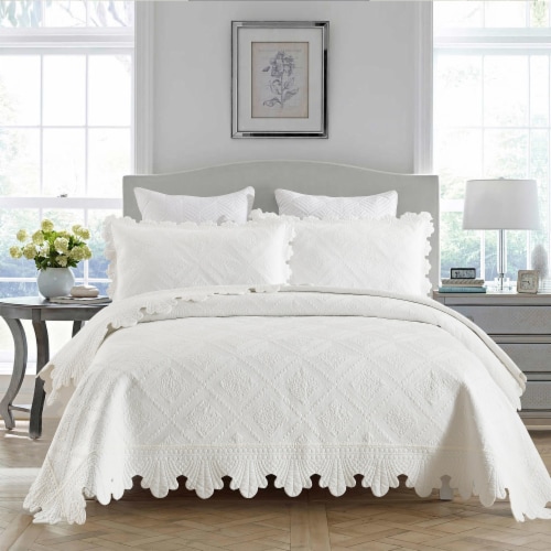 MarCielo 100% Cotton Oversized Bedspread Quilt Set Embroidery TK, Queen ...