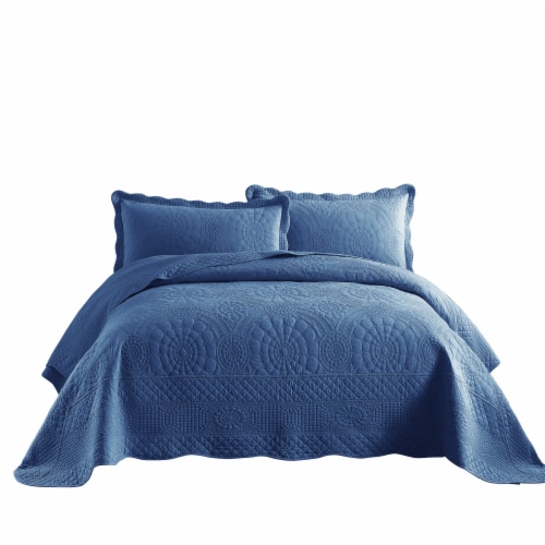 MarCielo 3 PCS 100% Cotton Oversized Bedspread Quilt Set Embroidery TF-Queen Perspective: front