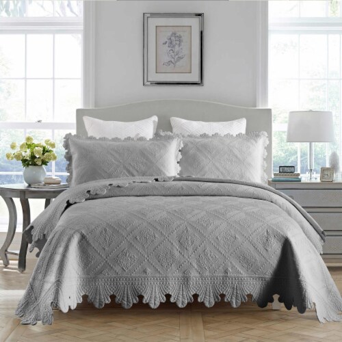 MarCielo 100% Cotton Oversized Bedspread Quilt Set Embroidery TK Perspective: front