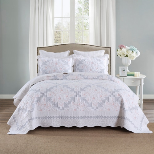 Marcielo 3-Piece 100% Cotton Geometric Oversized Bedspread Set Lightweight Quilt Set Queen Perspective: front