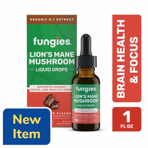 Fungies® Lion's Mane Mushroom Liquid Drops Chocolate Perspective: front
