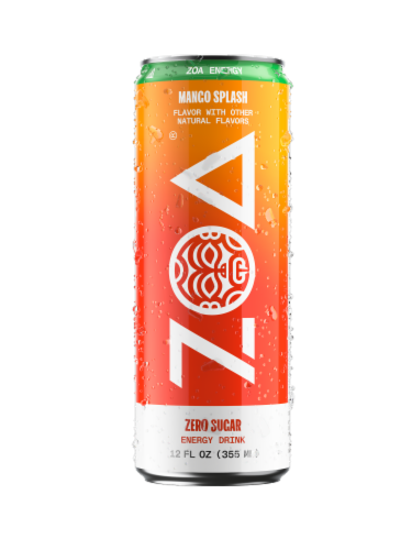 ZOA® Zero Sugar Mango Splash Energy Drink Can Perspective: front