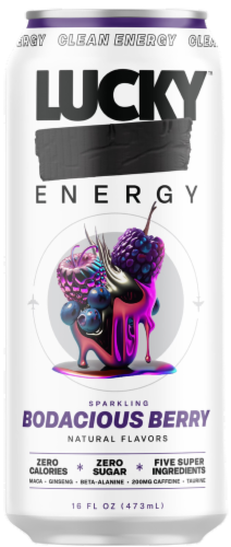 Lucky Energy Bodacious Berry Zero Sugar Energy Drink Can Perspective: front