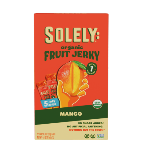 Solely® Organic Mango Fruit Jerky Perspective: front