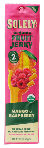 Solely® Organic Mango & Raspberry Fruit Jerky Perspective: front