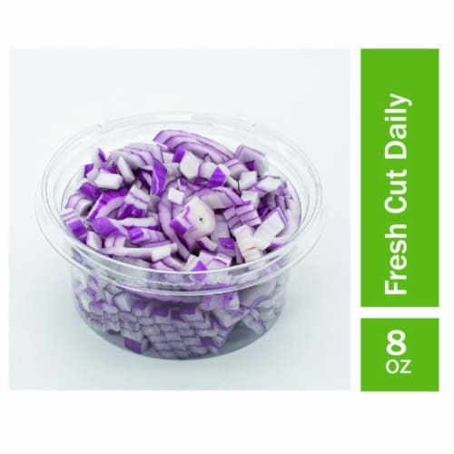 Fresh Cut Diced Red Onions Perspective: front