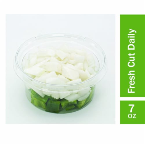 Fresh Cut Diced Pepper with White Onions Perspective: front