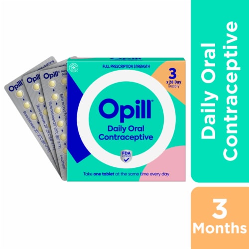 Opill® 0.075mg Norgestrel Daily Oral Contraceptive Tablets Perspective: front