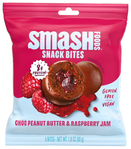 Chia Smash Chocolate Peanut Butter & Raspberry Jam Snack Bites Perspective: front