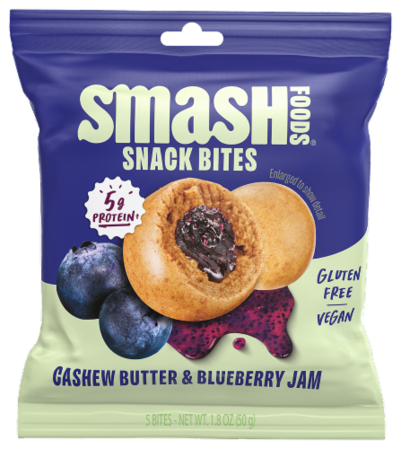 Chia Smash Cashew Butter & Blueberry Jam Snack Bites Perspective: front