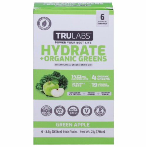 Trulabs® Hydrate™ Electrolyte + Organic Drink Mix Greens Green Apple Perspective: front