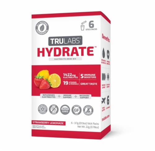 Trulabs® Hydrate™ Strawberry Lemonade Electrolyte Drink Mix Packets Perspective: front