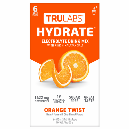 TruLabs® Hydrate™ Orange Twist Electrolyte Drink Mix Stick Packs Perspective: front