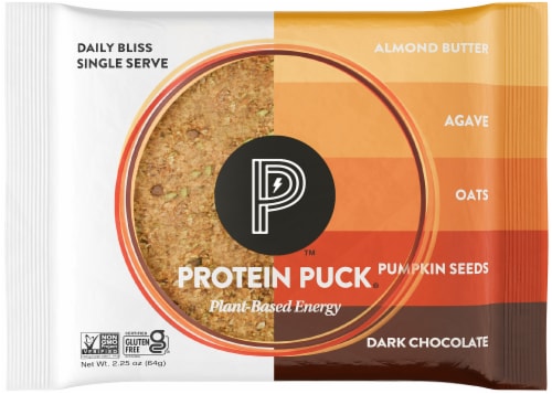 Protein Puck® Daily Bliss Almond Chocolate Chip Energy Bar Perspective: front