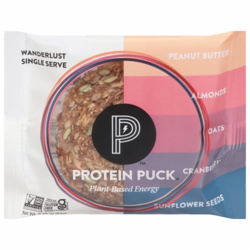Protein Puck Wanderlust Peanut Butter Cranberry Nutrition Bar Perspective: front