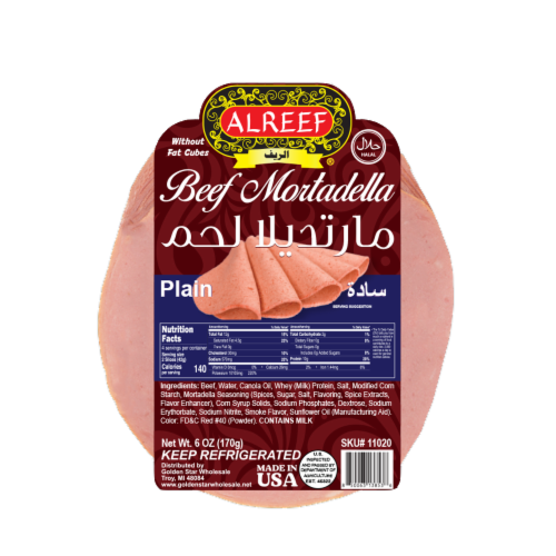 Alreef® Beef Mortadella Plain Perspective: front