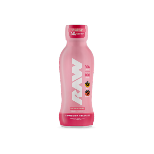 Raw Protein Redy to Drink Strawberry Shake Perspective: front