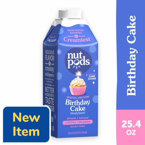 nutpods® Non Dairy Birthday Cake made with Almonds and Coconuts Coffee Creamer Perspective: front