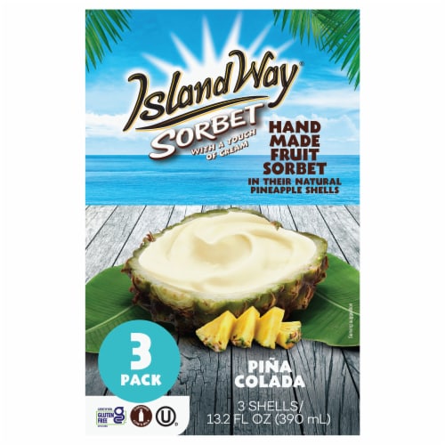 Island Way® Sorbet Handmade Pina Colada Sorbet in Their Natural Pineapple Shells Perspective: front