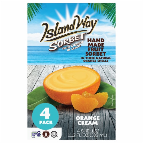 Island Way Sorbert Hand Made Fruit Sorbet in its Natural Orange Fruit Shell Perspective: front