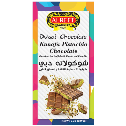 Alreef® Kunafa Pistachio Dubai Chocolate Bar Perspective: front