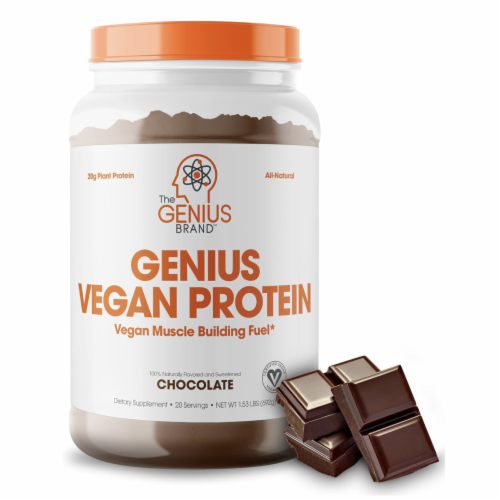 Genius Brand® VEGAN PROTEIN Powder, CHOCOLATE - Plant-Based Muscle ...