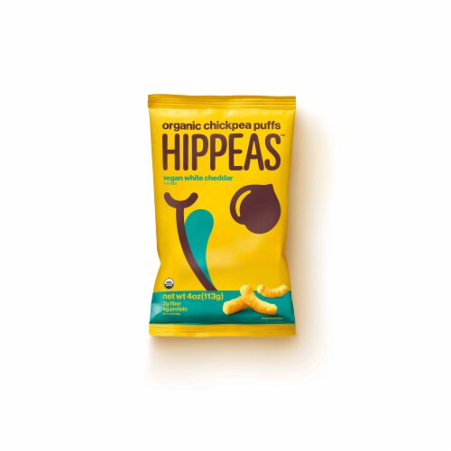 Hippeas Organic Vegan White Cheddar Chickpea Puffs, 4 Ounce -- 12 per case. Perspective: front
