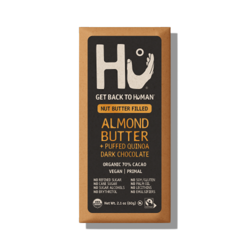 Hu® Almond Butter + Puffed Quinoa Chocolate Candy Bar Perspective: front