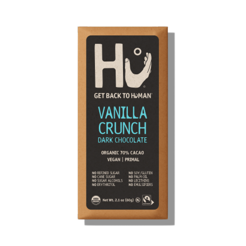 Hu® Vanilla Crunch Dark Chocolate Bar Perspective: front