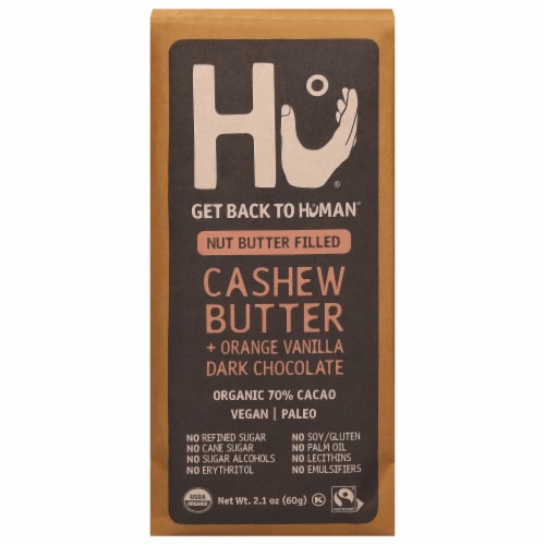 Hu® Kitchen Orange Vanilla Cashew Butter Dark Chocolate Bar Perspective: front