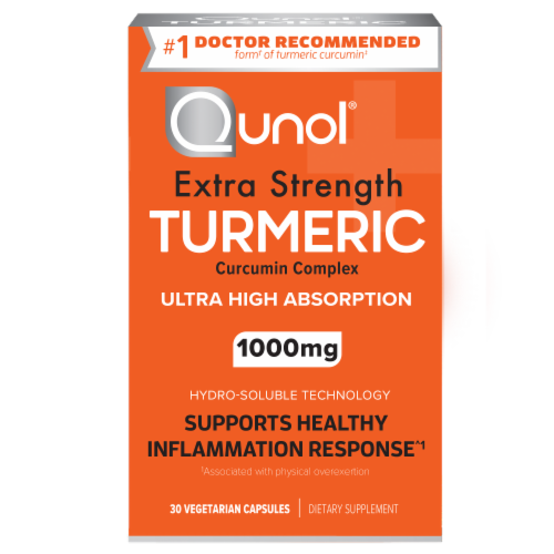 Qunol® Extra Strength Turmeric Ultra High Absorption Vegetarian Capsules 1000mg Perspective: front